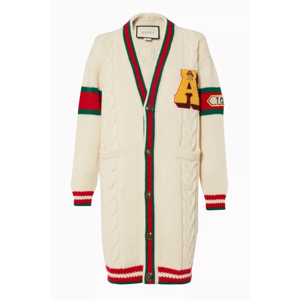 Gucci Embroidered Chunky Cable Knit Cardigan size Large Retails $3900